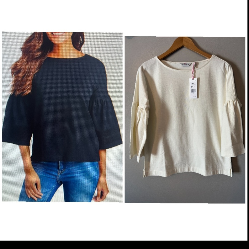 New! Vineyard Vines Bell Sleeve Ric Rac Knit Top‎ in Marshmallow 3/4 Sleeve NWT